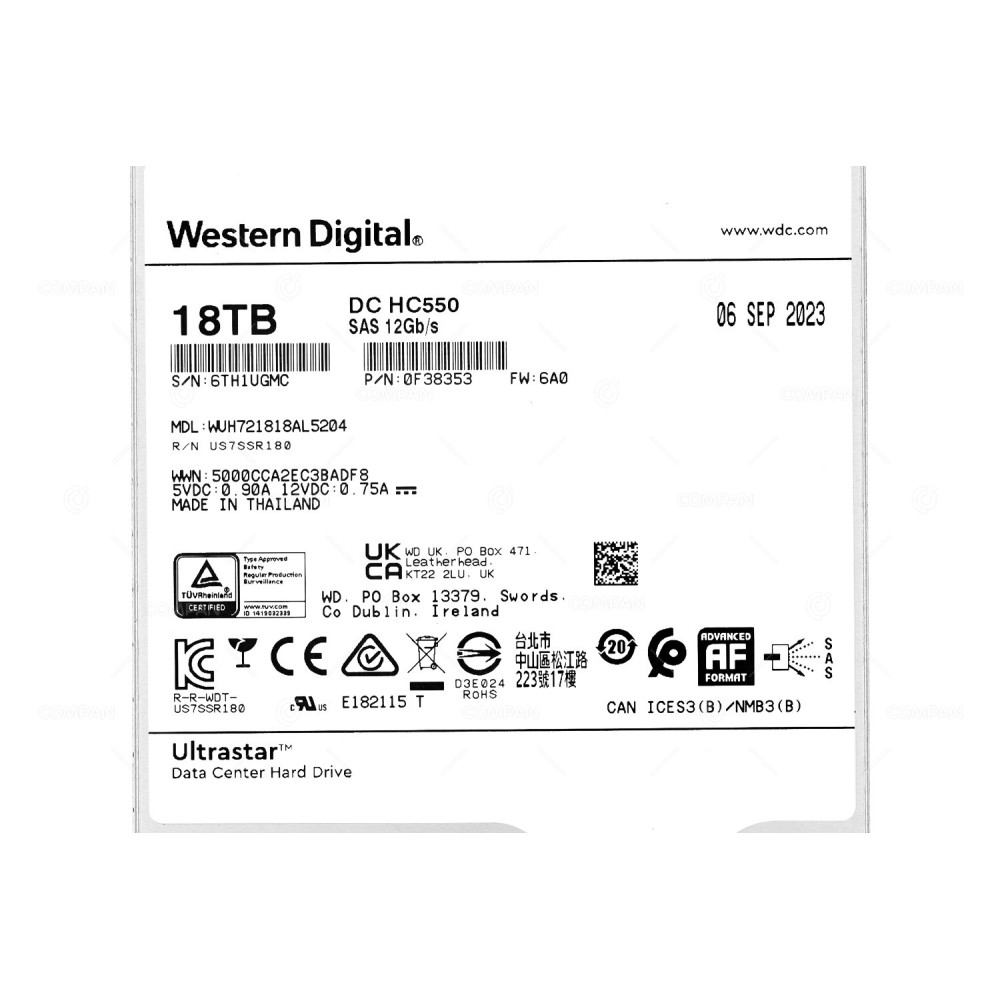 WUH721818AL5204  WD ULTRASTAR DC HC550 HDD 18TB  7.2K  SAS 12G 3.5" LFF